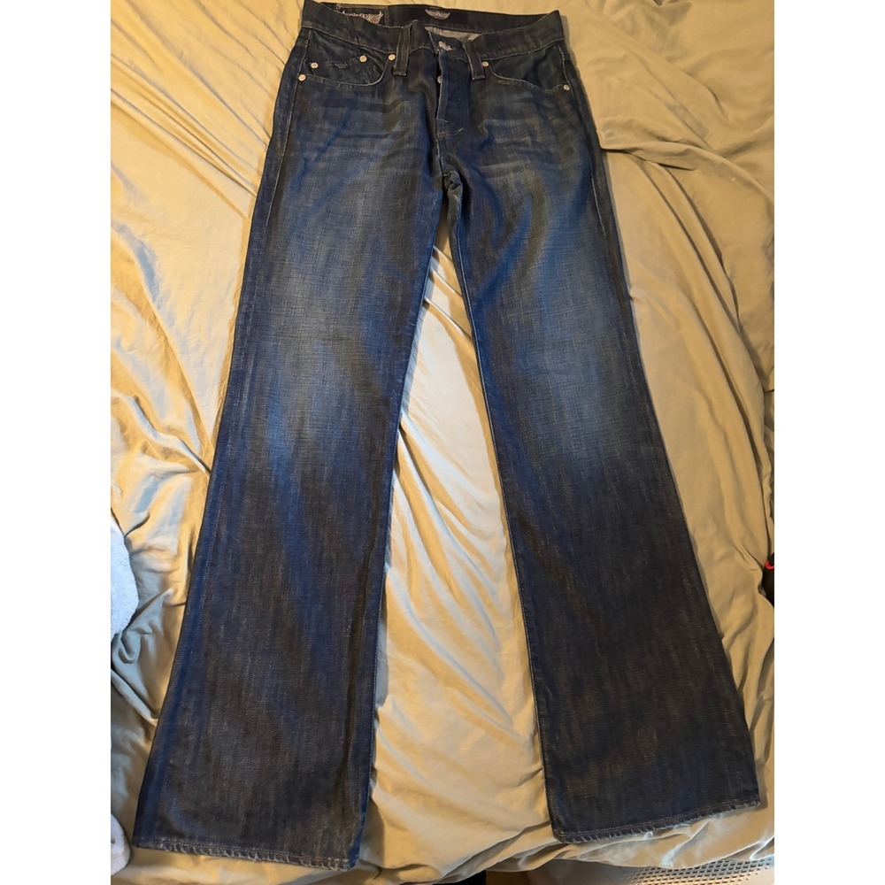 Rock & Republic Bootcut Jeans Dark Wash Studded R Logo Button Fly Size 32